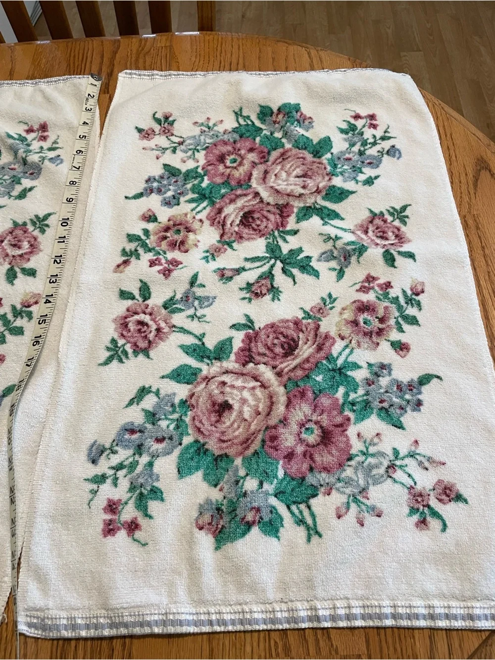 Floral Rose Print Bath Towel Set - Cream and Pink